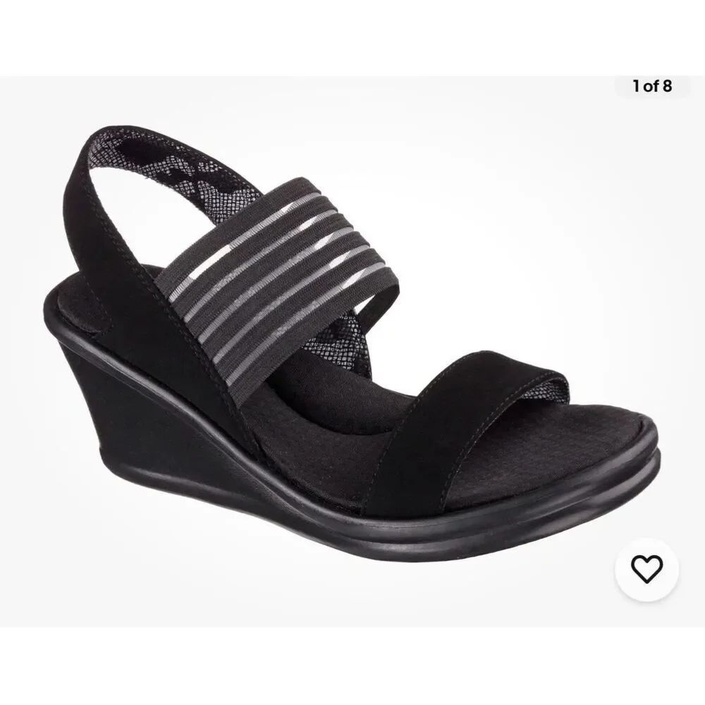 Skechers Cali Sci Fi Sandals Casual Wedge Slingback Black Sz. 8 Memory Foam